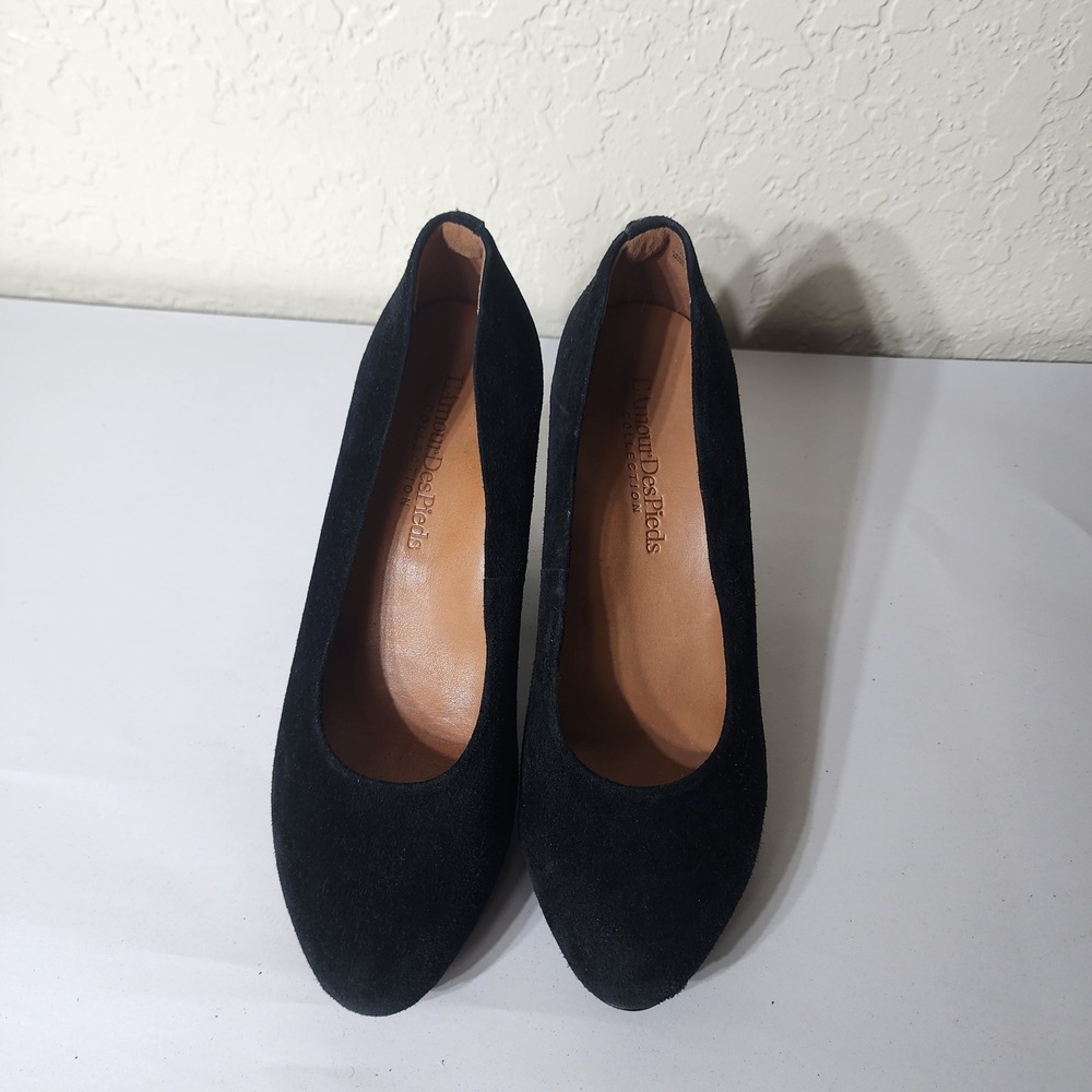 L'Amour Des Pieds Black Suede Round Toe Block Heel Pumps Womens 8.5M - Picture 3 of 10